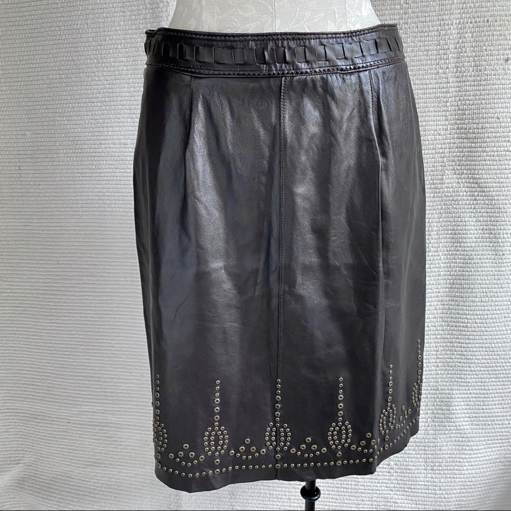 Elie Tahari M Leather Boho Pencil Skirt Brown - Picture 6 of 14